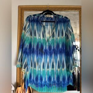 Chico's Silk Blue and White Striped Tunic